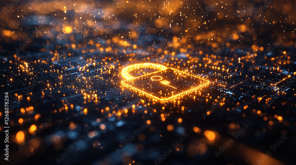 Poster close-up of encrypted padlock icon in advanced digital ai security environment