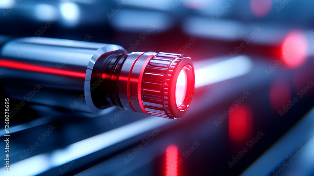 Aufkleber close-up view of a modern device with a shiny metallic surface and a glowing red light, showcasing i