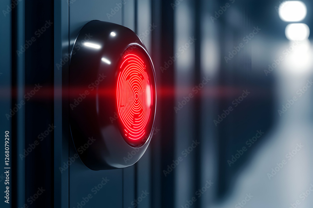 Poster a close-up view of a red security alarm light
