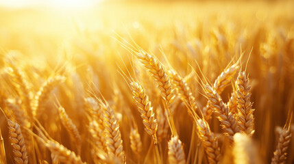 Fototapeta premium Golden wheat grains glow in warm sunlight, showcasing natural beauty and rich detail