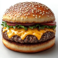
Burger isolated on white background. Appetizing burger, cheeseburger, burger with cheese and vegetables. Fastwood. Photo of burger for banners and menu.