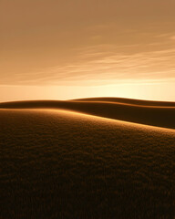 Fototapeta premium A serene landscape featuring undulating hills bathed in a warm golden light during sunset. The scene evokes tranquility and a connection with nature, inviting peace and reflection.