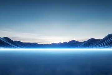 Fototapeta premium A serene view of distant mountains against a tranquil blue sky, creating a peaceful atmosphere. Perfect for evoking feelings of calm, relaxation, and natural beauty.