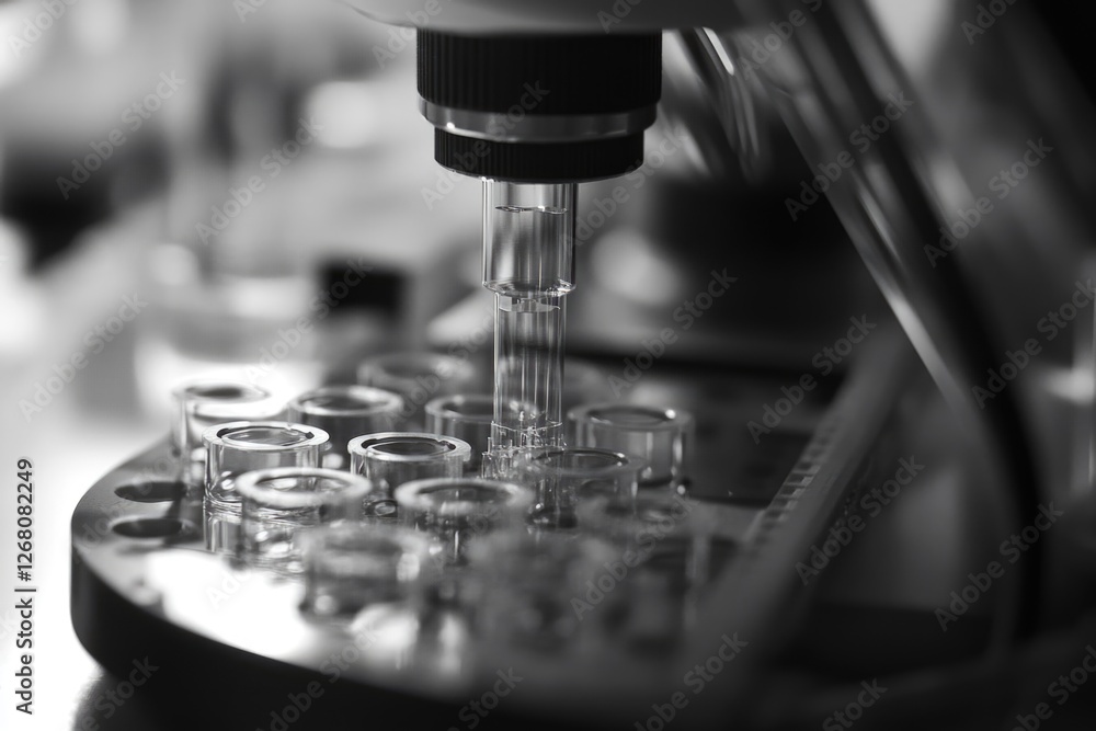 Poster a close-up shot of a machine filled with various bottles, ideal for use in product or industry-relat