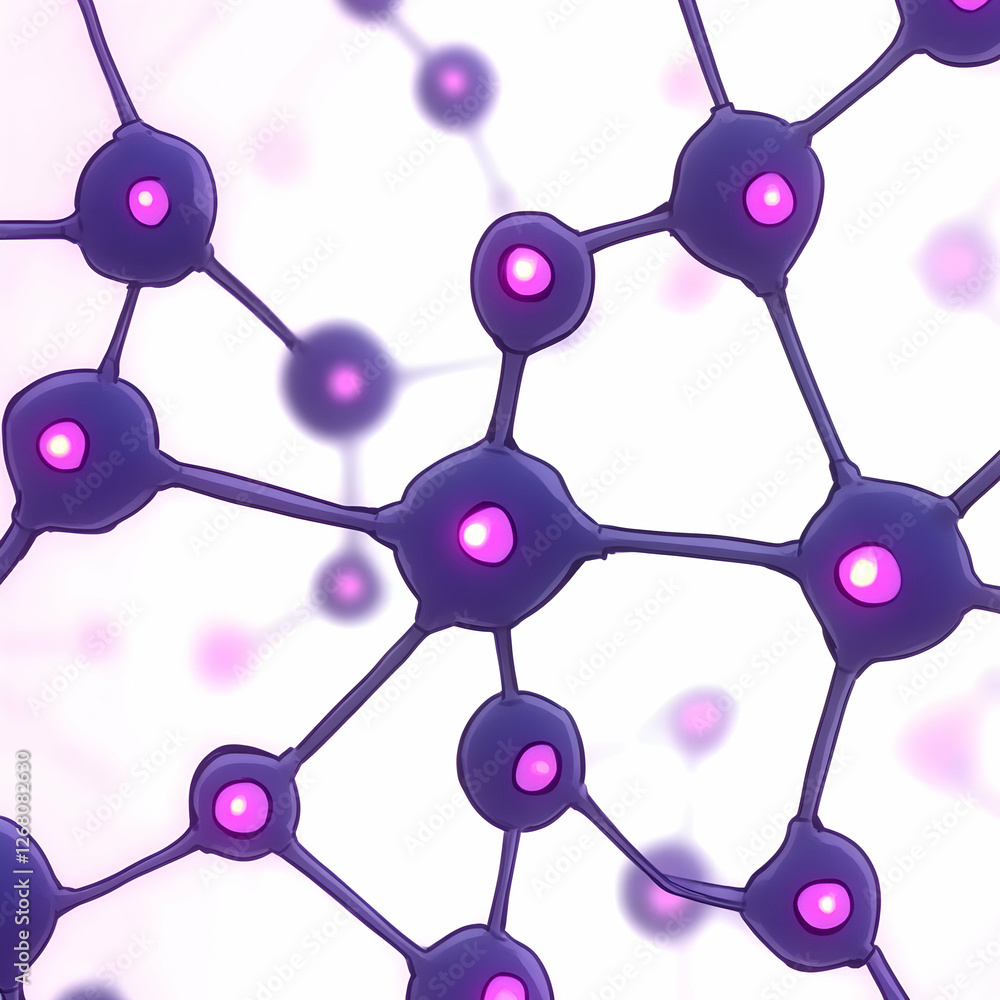 Poster an abstract representation of molecular structures showcasing interconnected atoms. the vibrant colo