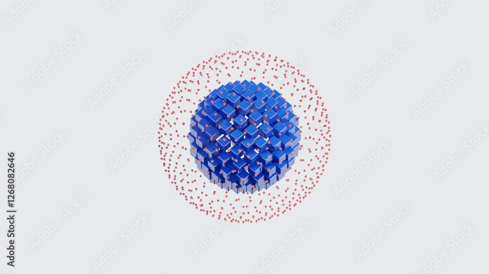 Aufkleber abstract 3d animation, futuristic geometric structure with smooth movement in red and blue, seamless