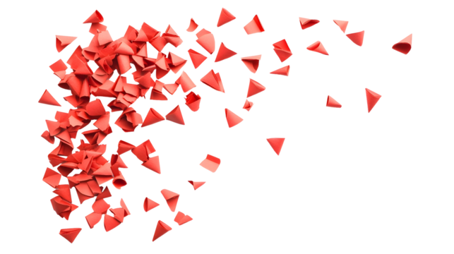 Red confetti paper burst from bottom corner