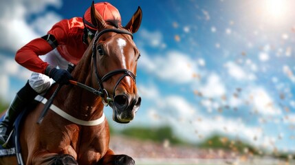 Dynamic Racehorse and Jockey in Action