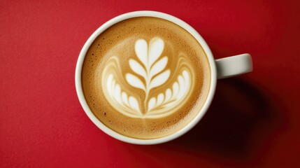 A cup of coffee with a design created using steamed milk on the surface, perfect for cafes and coffee shops