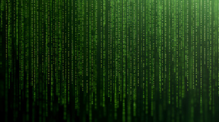 A captivating depiction of binary code cascading down a digital screen, symbolizing data flow and the essence of programming in a vibrant green hue.