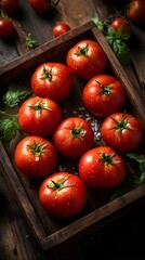 Charming Arrangement of Fresh Tomatoes on Hand-Crafted Wooden Tray