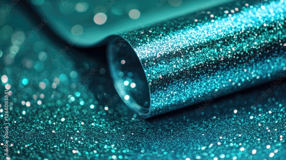 Poster a single roll of glitter on a table, ideal for adding sparkle to various designs and projects