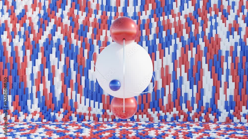 Aufkleber abstract 3d render, artistic geometric pattern with cubes and spheres in red and blue, seamless loop