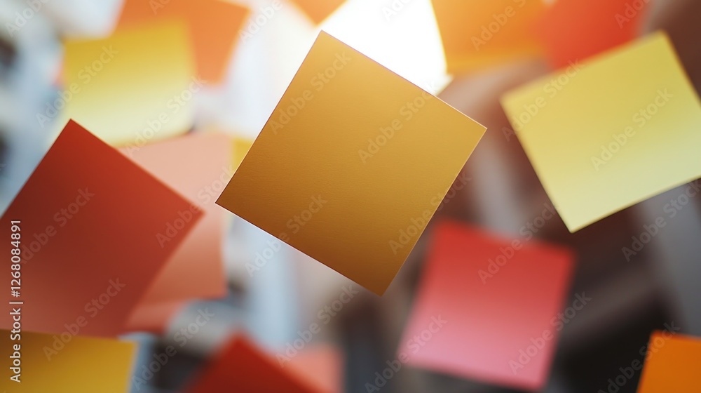 Poster a collection of colorful post-it notes suspended in mid-air, perfect for highlighting ideas or creat