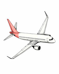 A detailed illustration of a commercial airplane in flight, showcasing elegant design and modern engineering. Perfect for travel and aviation-related projects.