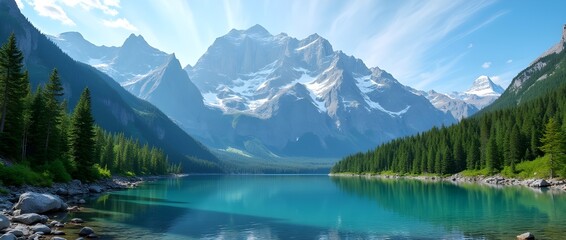 Naklejka premium Majestic Mountain Landscape with a Crystal Clear Alpine Lake