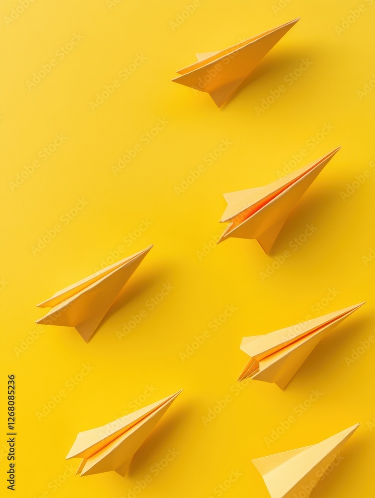 Poster group of paper planes flying in one direction with one opposing for creativity and new ideas. genera