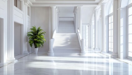 Obraz premium Grand White Marble Staircase in a Luxurious Palace Hall
