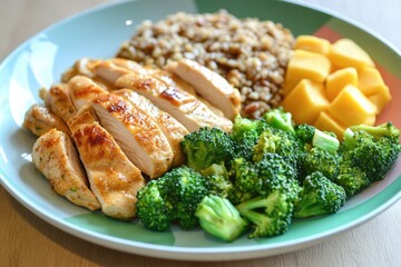 A warm plate of chicken, broccoli, and rice on a table, perfect for a comforting meal