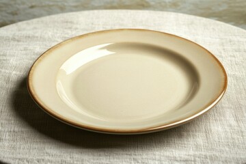 A plain white plate sitting on a table, ready for use