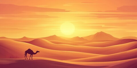 Fototapeta premium Silhouetted Animal Against Golden Sunset In A Serene Desert Landscape