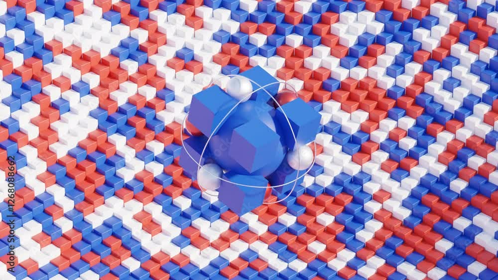 Poster abstract 3d render, high-quality geometric animation with smooth movement in red and blue, seamless 
