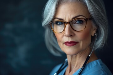 Fototapeta premium A woman wearing glasses and holding a stethoscope, ready to examine patients