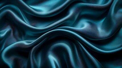 Obraz premium Teal silk fabric drapes, studio shot, soft folds, dark background, design element