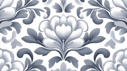 Fototapeta premium Elegant Damask Pattern on Soft Grey Background Refined and Classy Decorative Floral Design