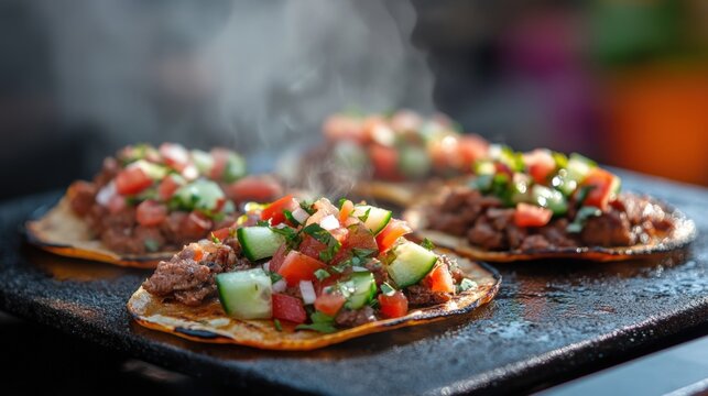 Steaming Tostadas on a Black Griddle