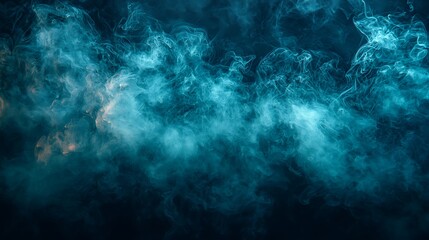 Obraz premium Teal Smoke Swirls on Black Background, Studio Shot, Abstract Design