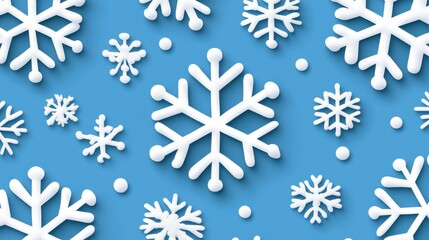 Light Blue Background with White Winter Snowflakes Seamless Festive Pattern
