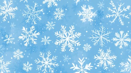 Light Blue Seamless Pattern Featuring White Snowflakes for Winter Holiday Background