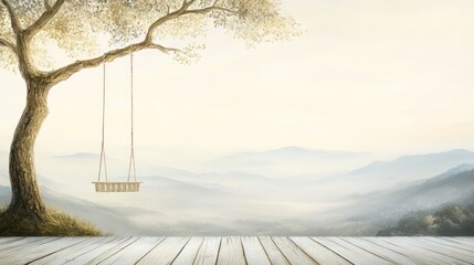 Serene Mountain View With Tree And Swing