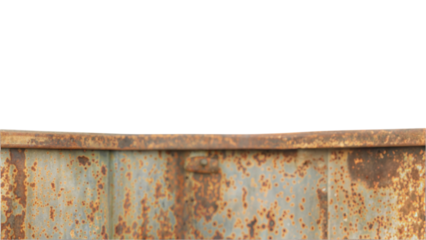 Rusty cargo container in urban environment, isolated on white or transparent background