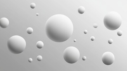 Abstract Design Featuring Floating White Spheres On A Soft Gray Backgrounds