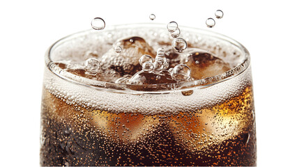 Refreshing carbonated soda with bubbles rising kitchen beverage photography close-up playful concept, isolated on white or transparent background