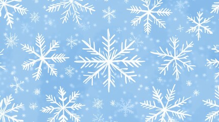 Seamless Light Blue Frosty Background with White Snowflakes Pattern