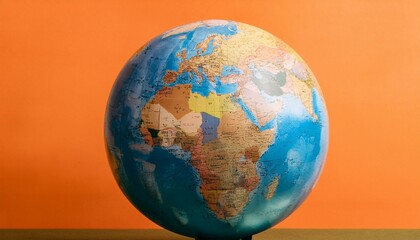 globe planet earth rotating on orange background