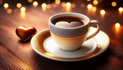 Fototapeta premium a charming coffee cup placed on a heart shaped saucer