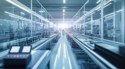 Obraz premium Cleanroom Manufacturing Facility with Modern Equipment and Technology