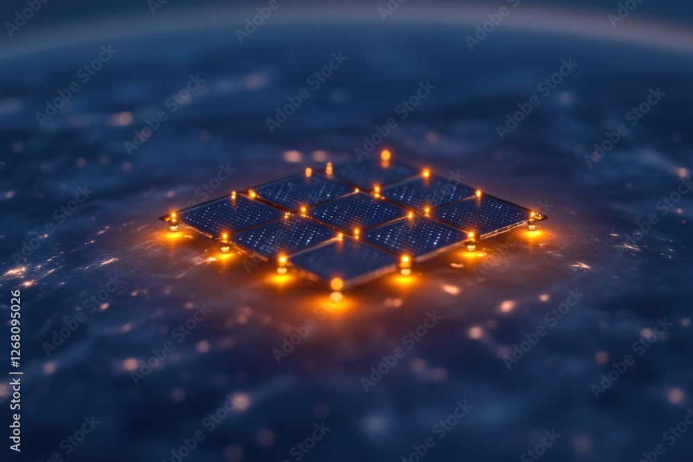 Poster glowing data matrix on a futuristic surface