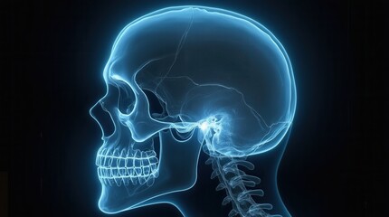 Technical X-ray View of Human Skull in Profile