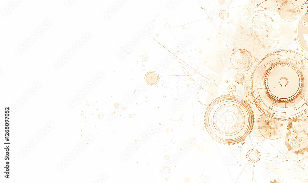 Aufkleber abstract beige mechanical gears: an abstract image featuring delicate, sepia-toned gears and circula
