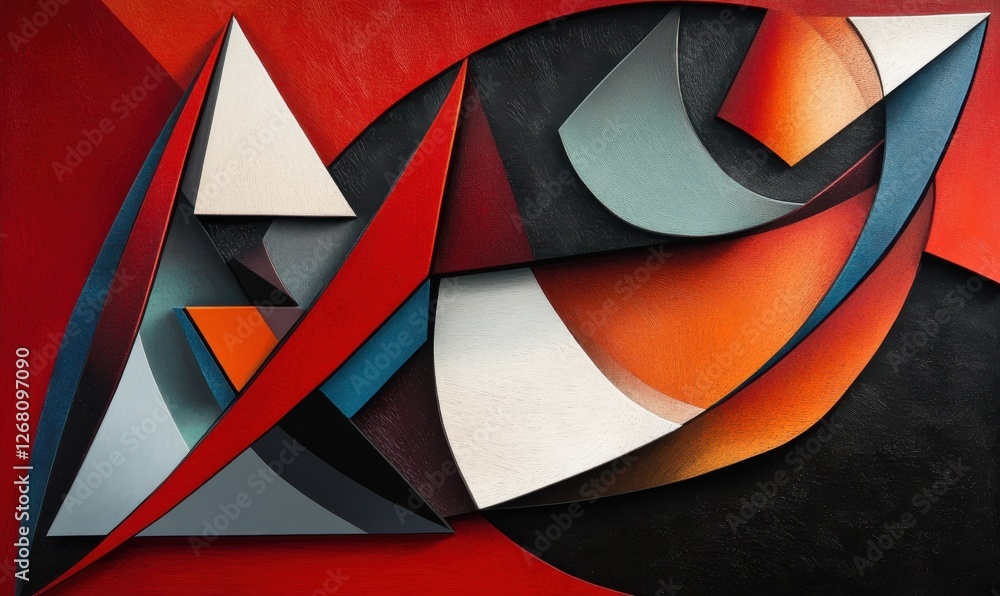 Poster a 3d abstract artwork with a geometric background in red.