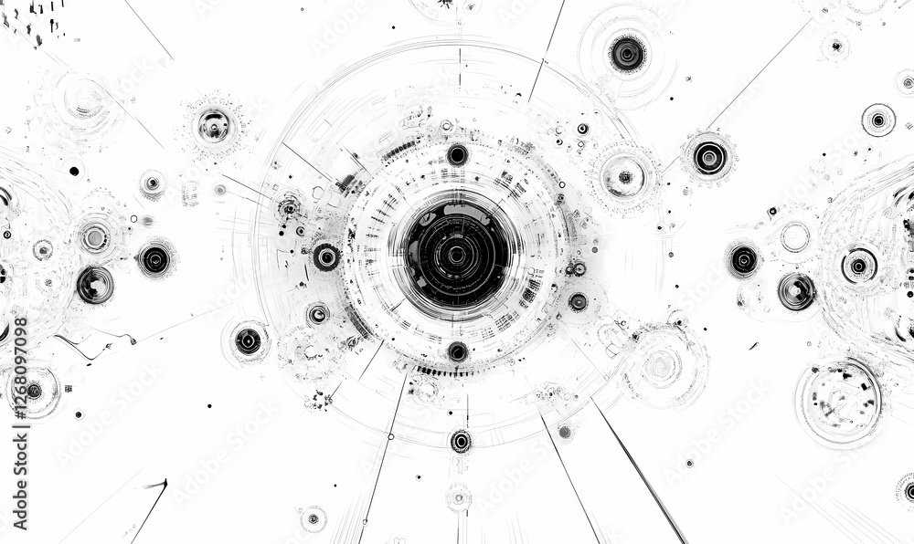 Poster abstract tech sphere: a mesmerizing abstract artwork depicting a central sphere surrounded by swirli