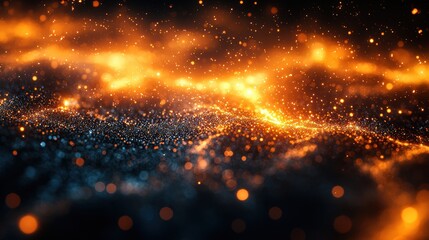 Abstract glowing particles in a vibrant, dynamic landscape.