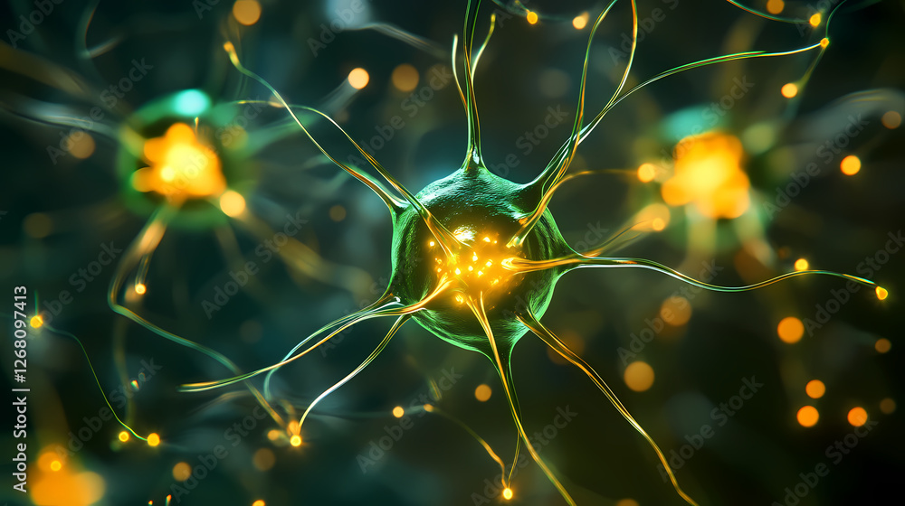 Aufkleber interconnected neuron: a mesmerizing microscopic view of a neuron, its intricate branches reaching o