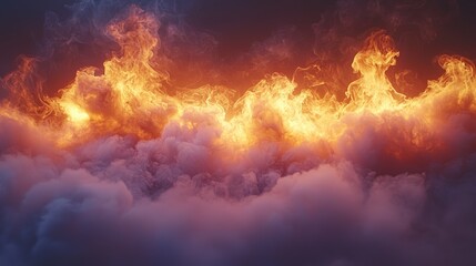 Fototapeta premium A dramatic depiction of flames rising amidst dark, smoky clouds.