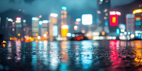 Obraz premium A Vibrant Cityscape at Night Featuring Stunning Rain Reflections Captured in Photography